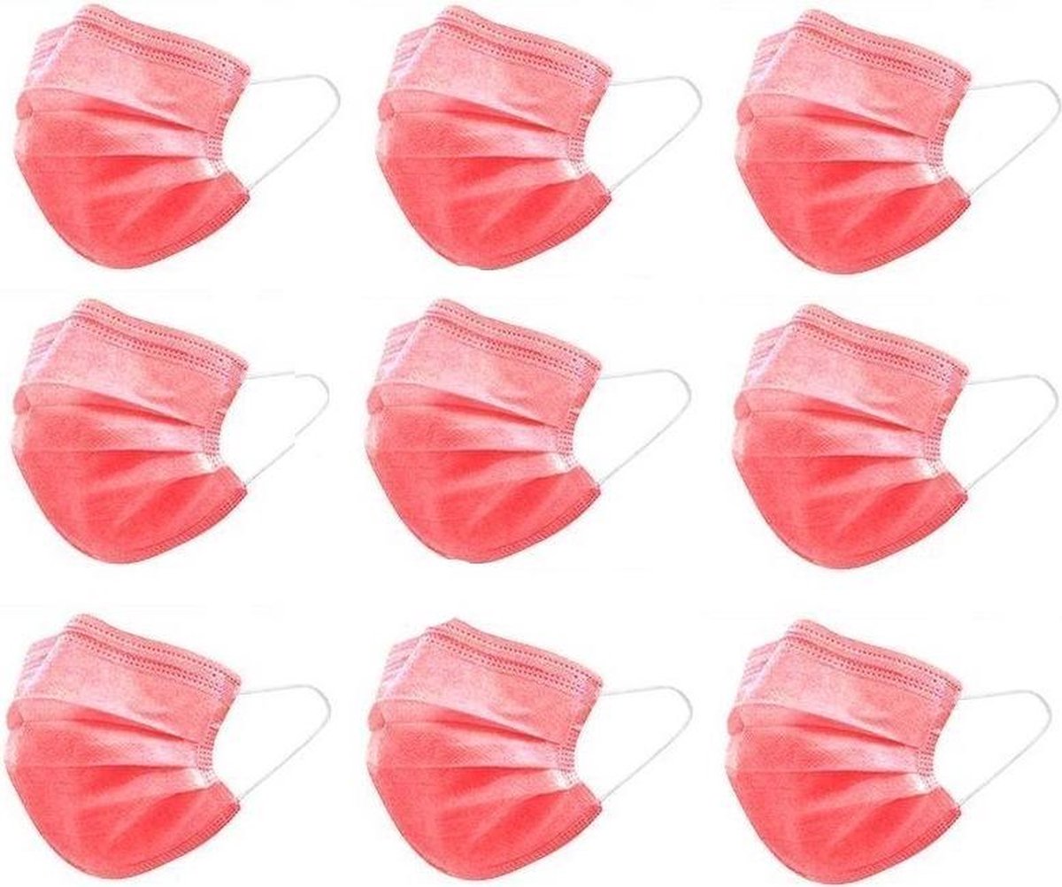 50 Rode Wegwerp Mondmaskers | 50 Gekleurde Mondkapjes | Mondkapjes Rood | 3 Laags | Hoogste Kwaliteitsgarantie