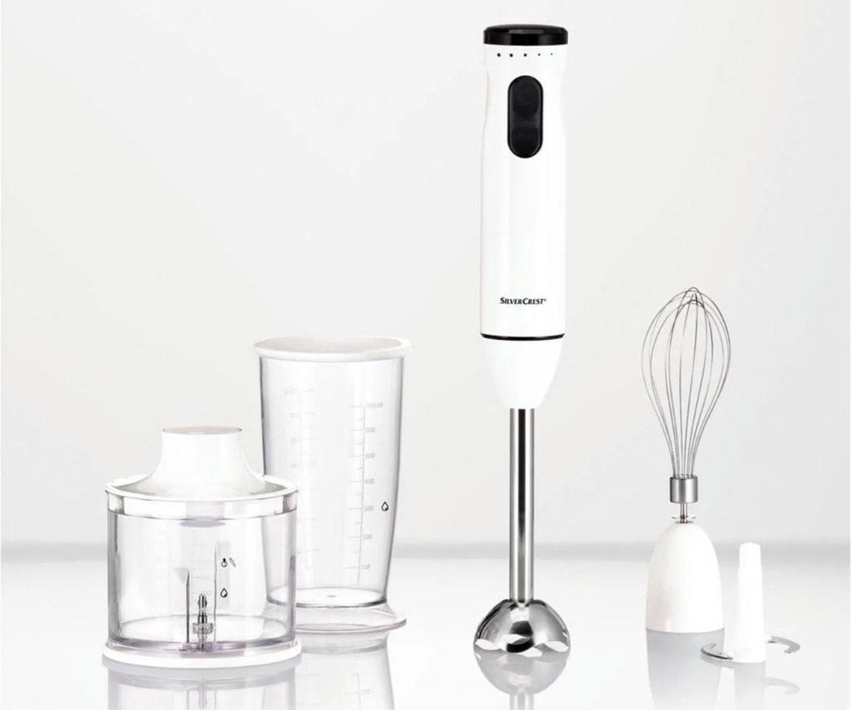 SILVERCREST® Staafmixerset Wit 600W  - Handmixer - Multihakker - Mixerset - Blender - Garde - Hakmolen - Maatbeker