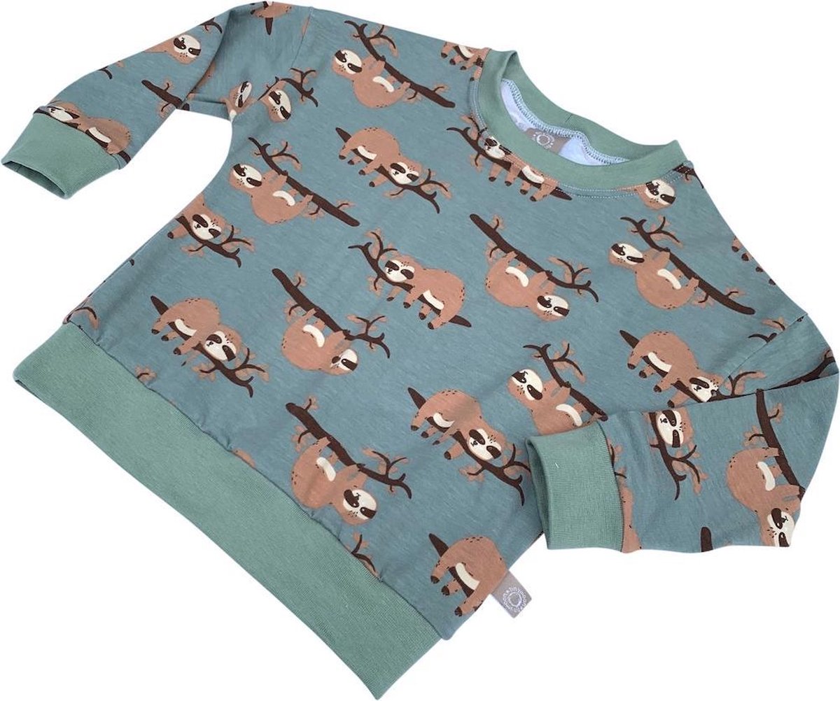 tinymoon Unisex Sweater – model batwing – Lazy Luiaard – Dusty Mint – Maat 86/92