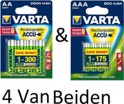 (4 Van Beiden) Varta AA & AAA oplaadbare batterijen Combi aanbieding  2600 mAh & 800 mAh