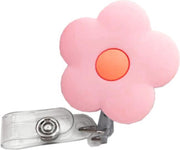 Badgehouder met trekkoord 60 cm - clip - afrolmechanisme - bloem - roze
