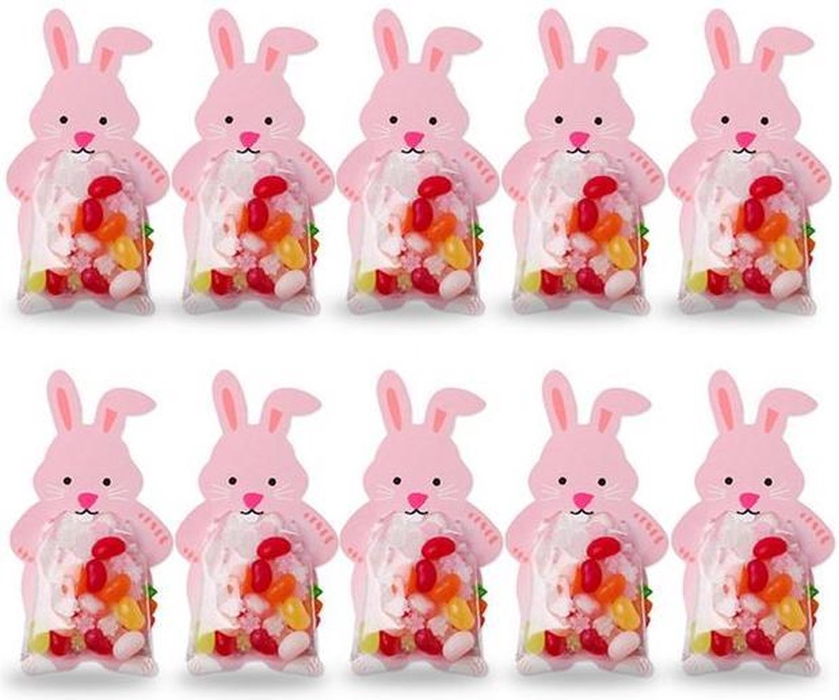 10 stuks snoepzakjes konijn pasen roze