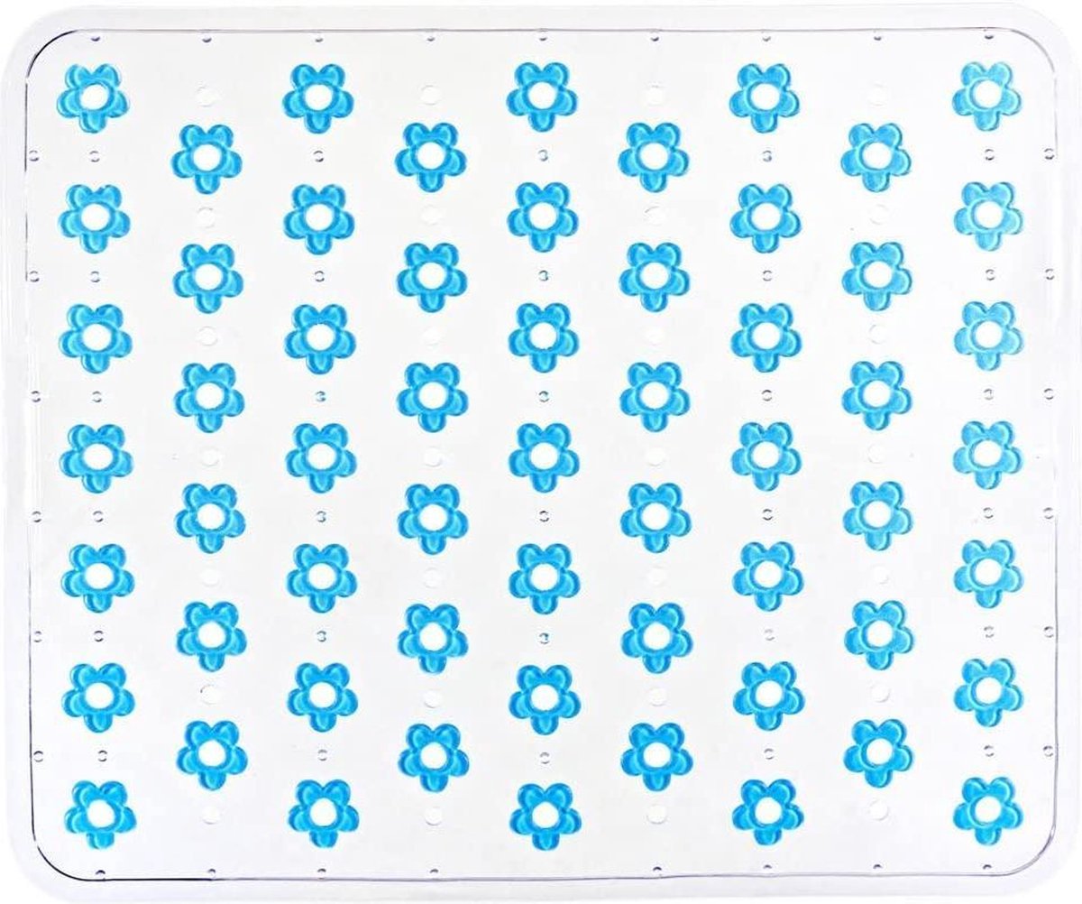 WENKO Fleurelle gootsteenmat / afdruipmat | kunststof | 32 x 26.5 cm | transparant met blauwe  bloemen