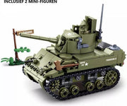 I12 - Amerikaanse M5 Lichte Tank - 344 onderdelen en 2 mini-figuren - WW2 Bouwstenen - Lego fit - WW2 - Soldaten - Militair - Tank - Army - Bouwstenen - Wapens - Geweren - Brick - Tweede Wereld Oorlog - Mini-figures - Leger - Duits - Navy Seals