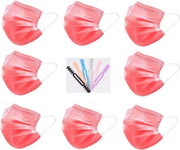 Rode Wegwerp Mondmaskers | 100 Rood Gekleurde Mondkapjes | Met 6 Earsavers Mixed Kleuren | 3 Laags | Hoogste Kwaliteitsgarantie