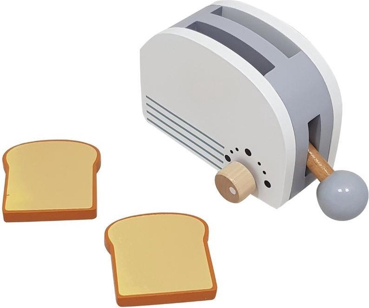 Playwood Houten Broodrooster wit met zilver inclusief 2 boterhammen