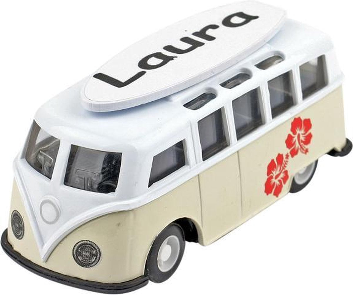 Leuk kado met naam model surf busje - beige