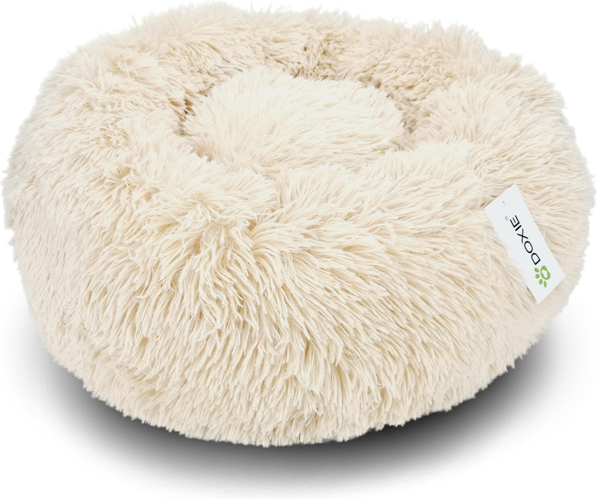 Doxie® Pluche Fluffy Donut Hondenmand – Kattenmand – Hondenkussen – Kattenkussen – Wasbaar – Antislip – ⌀ 50 cm – Beige