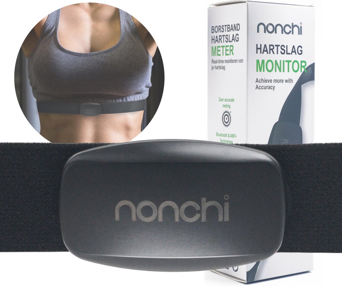 Nonchi® Hartslagmeter - Met Borstband - Hartslagband - Elastisch & Verstelbaar - 400 uur Batterij - Inclusief E-Book