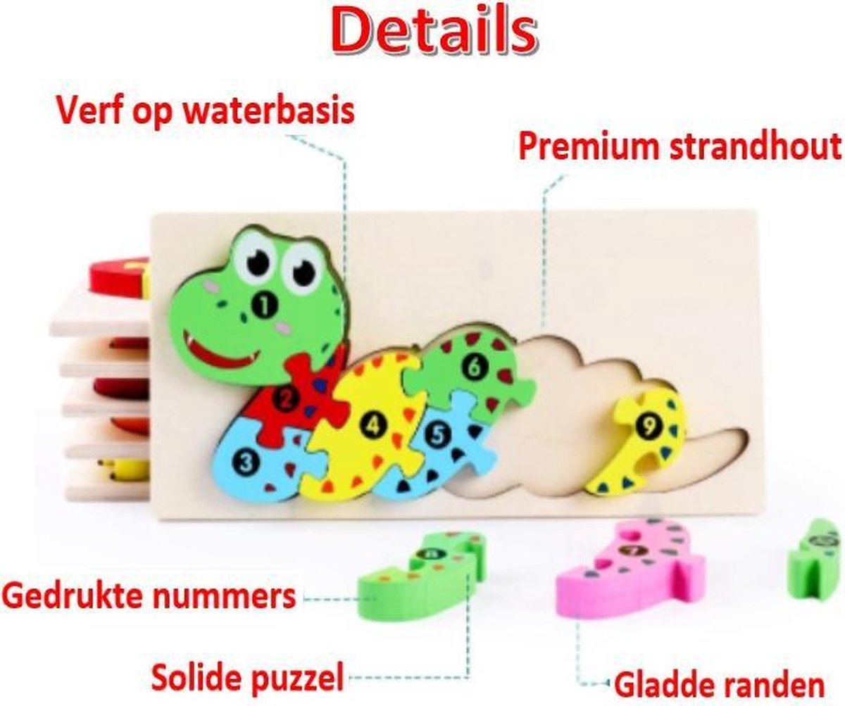 3D Houten Puzzel Dieren – 3 x Ontwerpen Konijn + Giraffe + Slang – Educatief Montessori Speelgoed – Voorschoolse Speelgoed – Verjaardagsfeestje Cadeaus – Peuter en Baby Voorschoolse Leren – Kleurrijk Dieren 3D Puzzel met Nummers