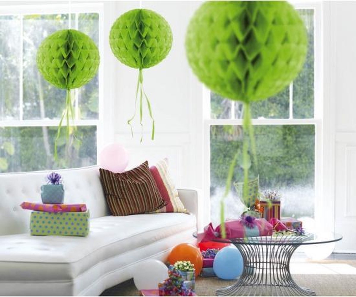 3x stuks Decoratie bol lime groen van 30 cm - groene feestartikelen en party versieringen