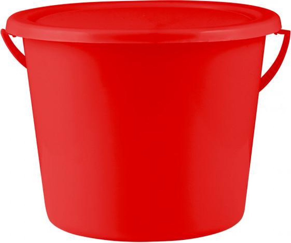 Gevulde poetsemmer met deksel kleur rood