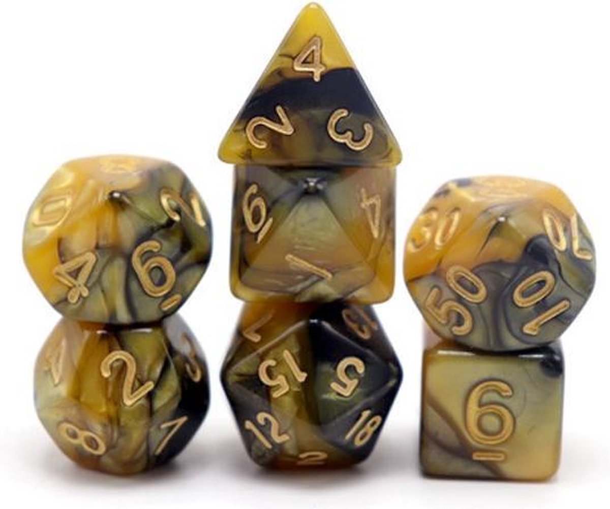 DnD dice set - Inclusief velvet bewaarzakje - Black & Gold- Dungeons and Dragons dobbelstenen