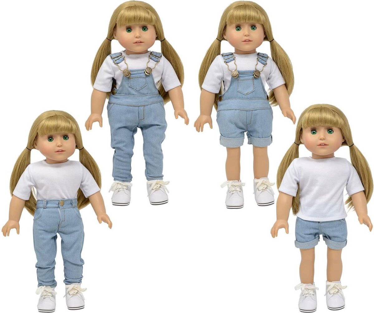 Dolls Light Denim Overalls Set of 3 - Jeans Broek voor 46cm Pop