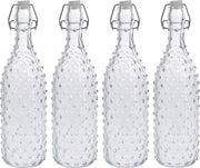 4x Glazen flessen transparant stippen met beugeldop 1000 ml - Keukenbenodigdheden - Woondecoratie - Tafel dekken - Koude dranken serveren/bewaren - Olie/azijn flessen - Decoratie flessen
