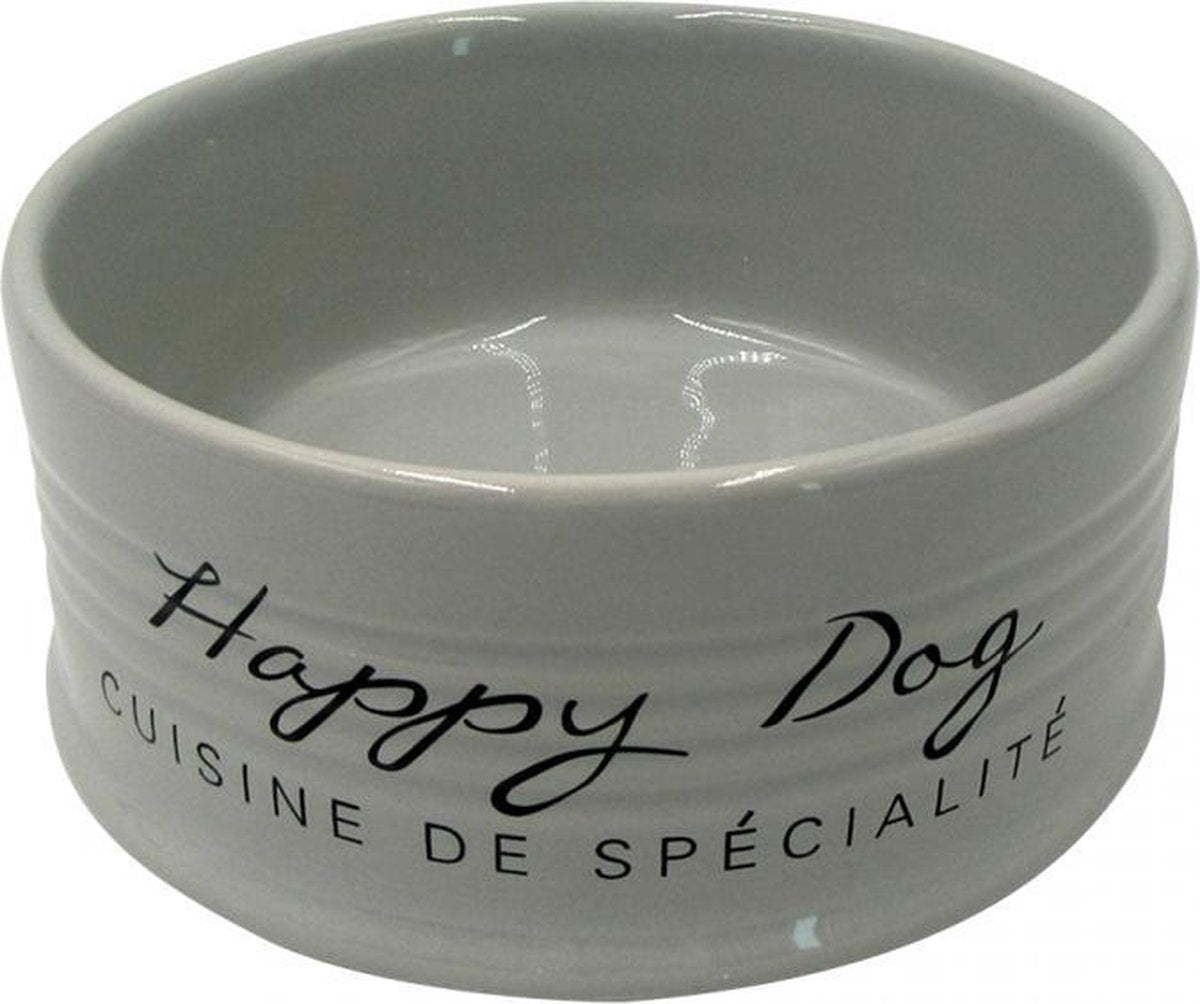 Voerbak Eetkom stone happy dog Grijs Ø10