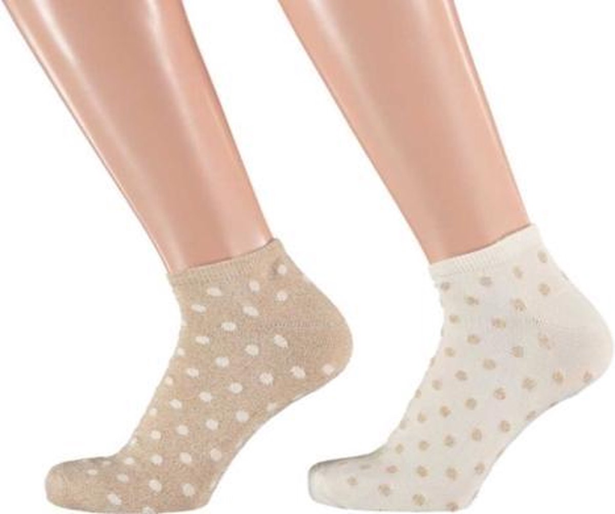 Sarlini Fashion Dames Low Sneakersok Dots beige/creme | 2-Pack | Maat 36-41
