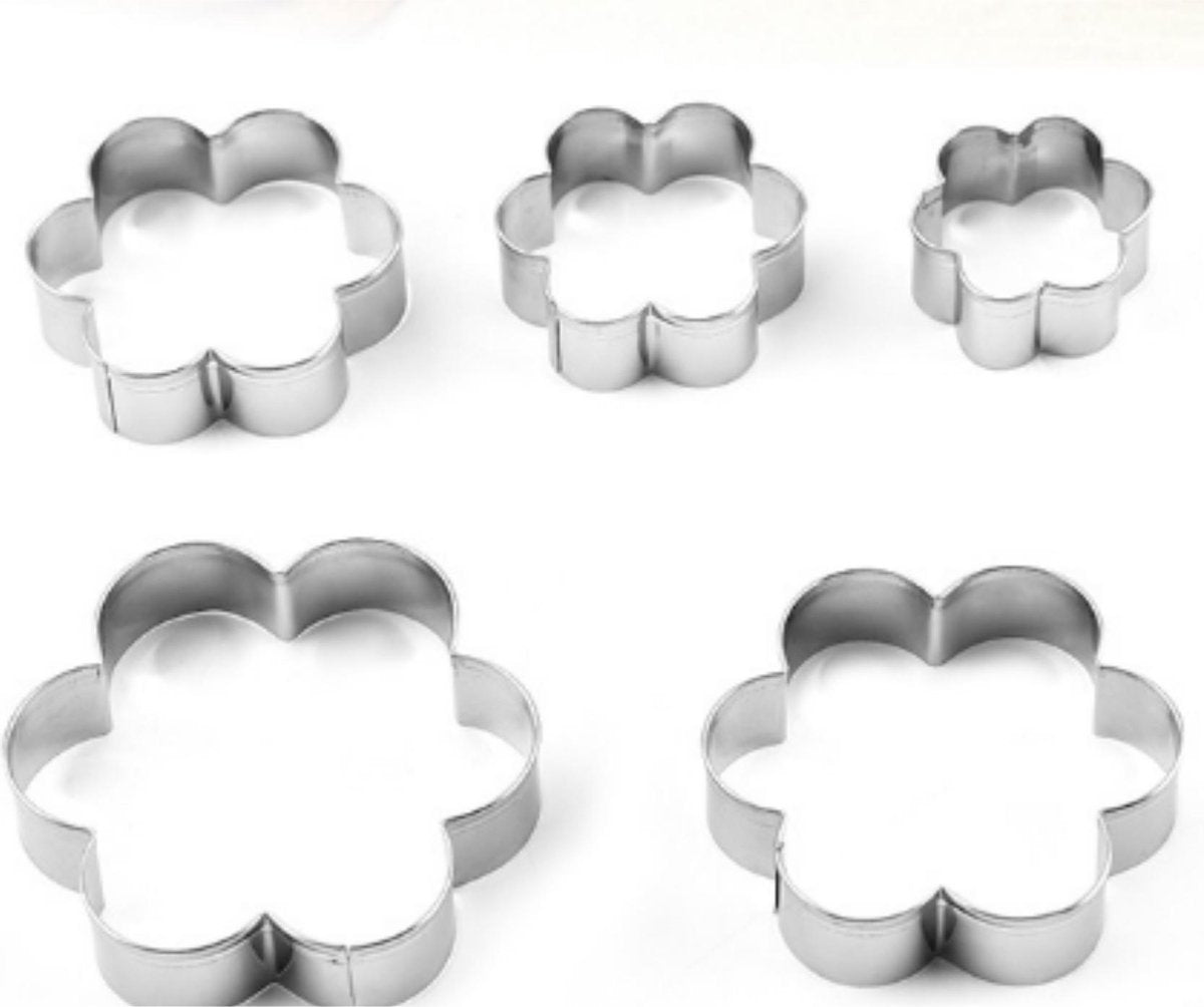 uitsteekvorm bloem - set van 5  koekjes uitstekers - rvs uitsteekvormen - koekjesvormen - uitsteekvormpjes - bakvormen - Blijderij