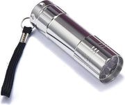 Mini zaklamp 9 LED Aluminium UV Ultra Violet paars licht - Zilver