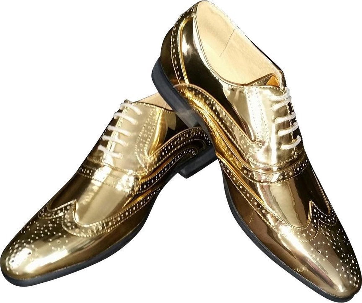 Heren - glinster schoen-  disco schoen - party shoe - shine schoe - De Toppers - feest - bruiloft - kerstmis - carnaval – glitter and glamour – goud – 47