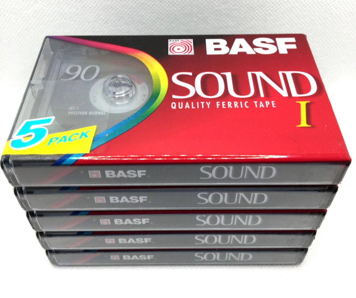Audio Cassette Tape BASF 90 SOUND I quality ferric tape 5 Pack  /  Uiterst geschikt voor alle opnamedoeleinden / Sealed Blanco Cassettebandje / Cassettedeck