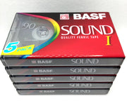 Audio Cassette Tape BASF 90 SOUND I quality ferric tape 5 Pack  /  Uiterst geschikt voor alle opnamedoeleinden / Sealed Blanco Cassettebandje / Cassettedeck