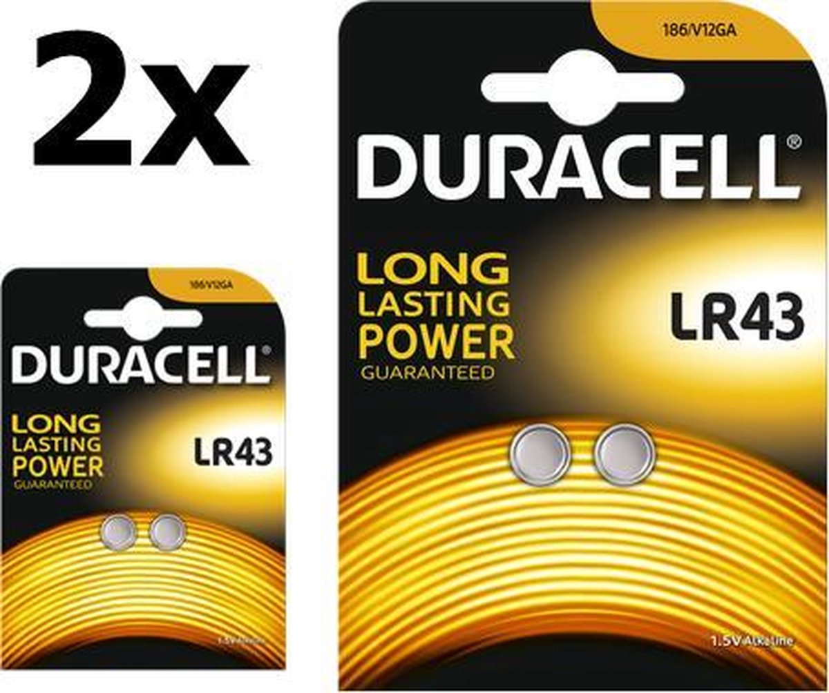 4 Stuks (2 Blisters a 2St) - Duracell G12 / LR43 / 186 batterij