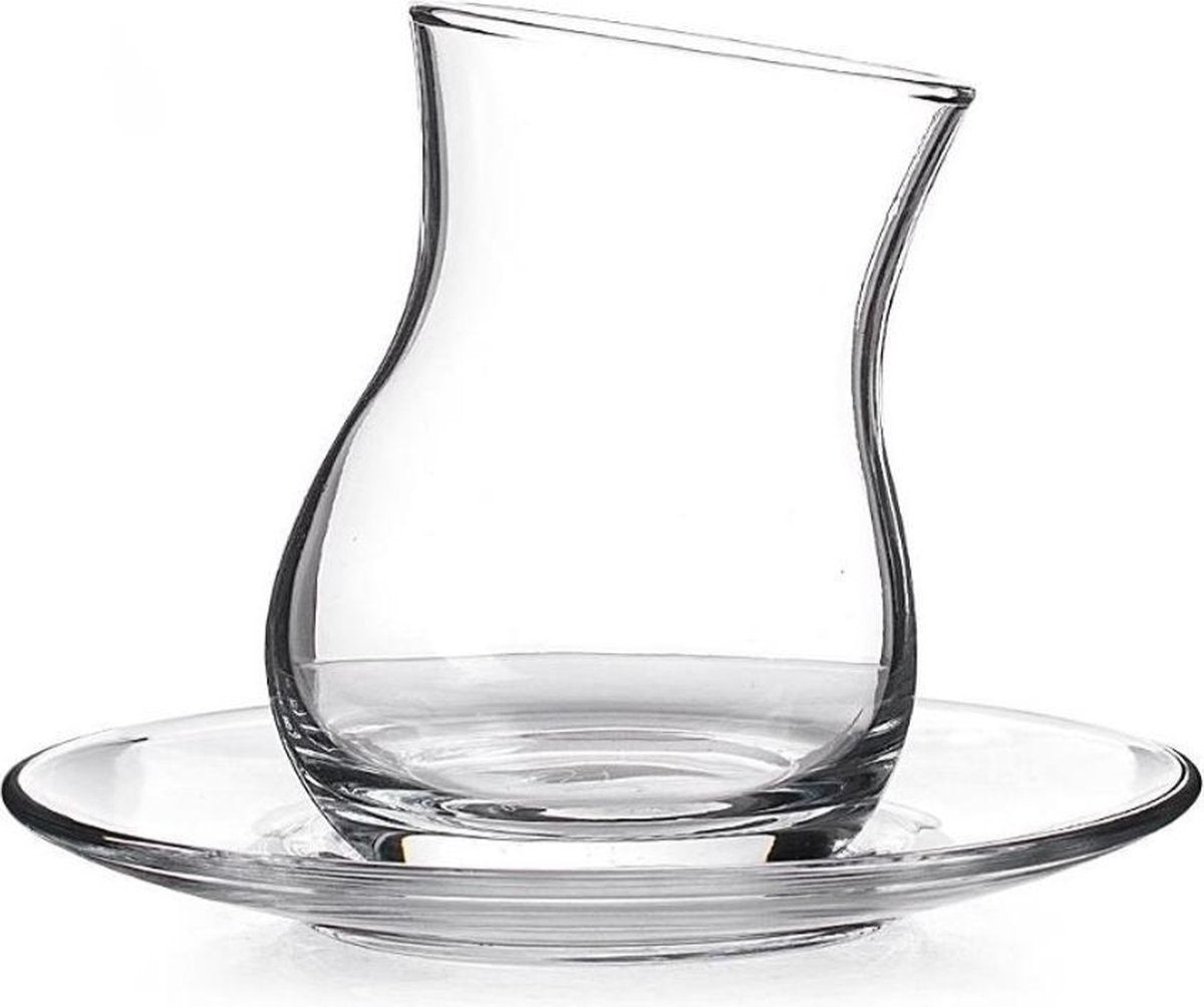 Pasabahce Kozan - Turkse Theeglazen Met Schoteltjes - Set van 6 - 180 ml