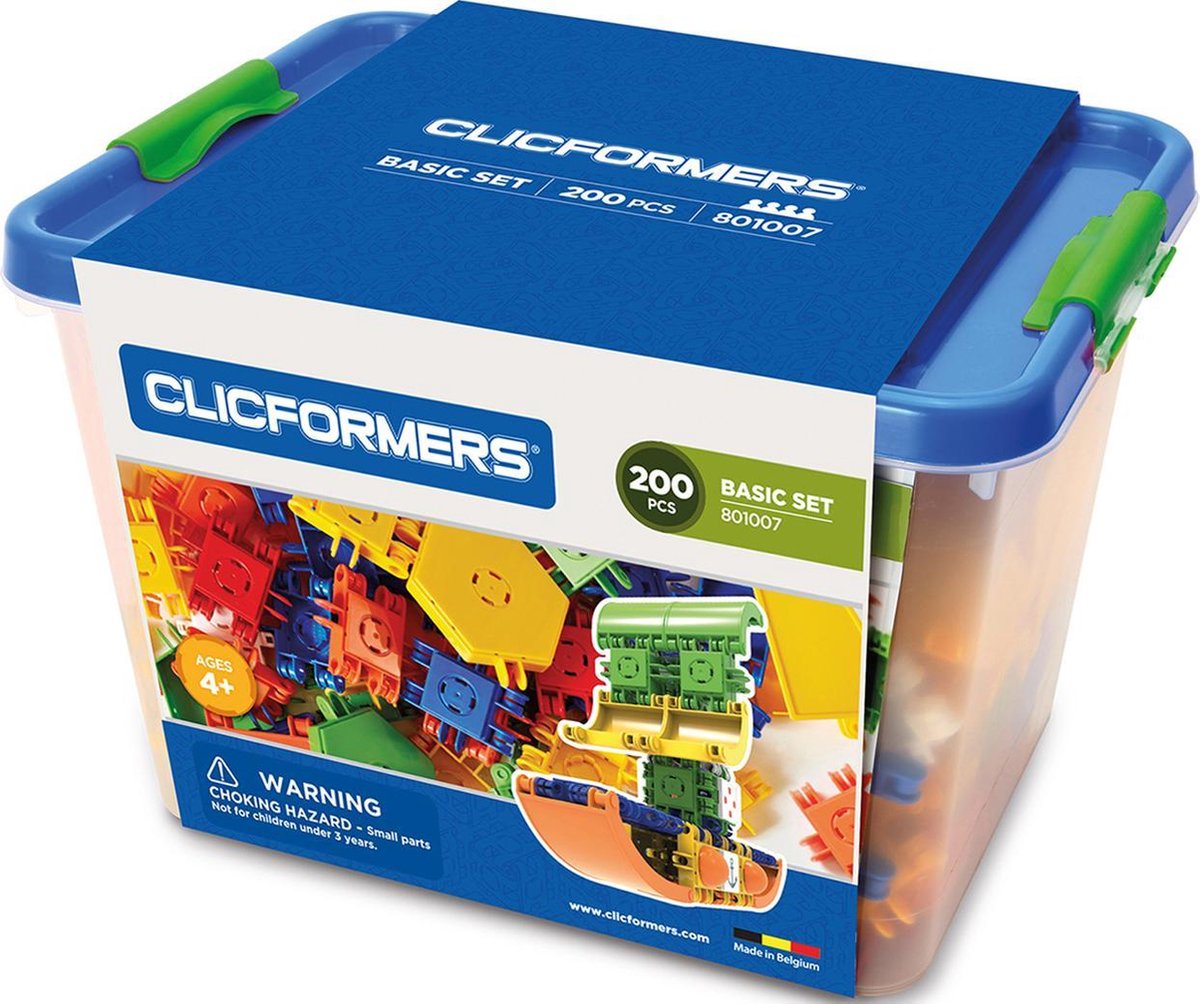Clicformers bouwblokken - Basic 200 pcs bouwset - gepatenteerd constructie speelgoed - made in Belgium bouwspeelgoed