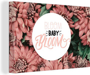 Wandecoratie - 'Bloom baby bloom' achtergrond met roze bloemen - 140x90 cm - Canvas
