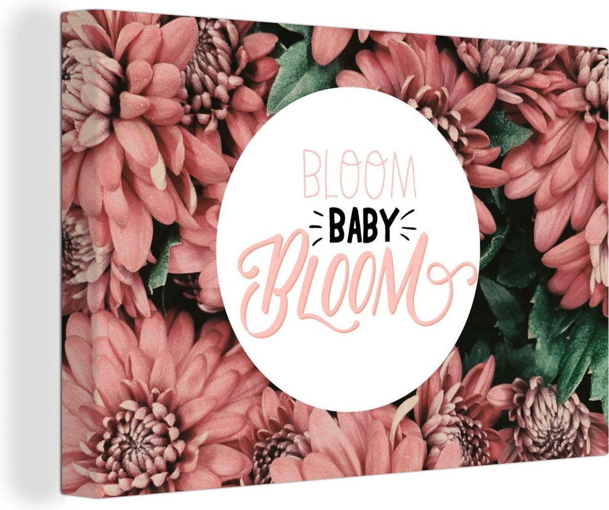 Wandecoratie - 'Bloom baby bloom' achtergrond met roze bloemen - 140x90 cm - Canvas