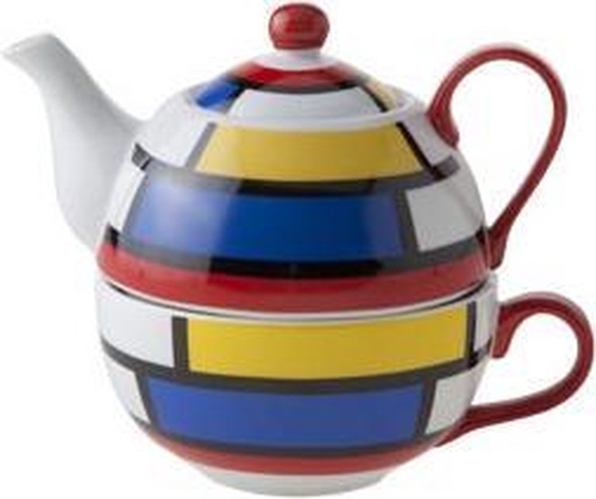 Theepot met Mok - ø11.5xh14cm - Mondriaan Theepot 35cl - Mok 30cl