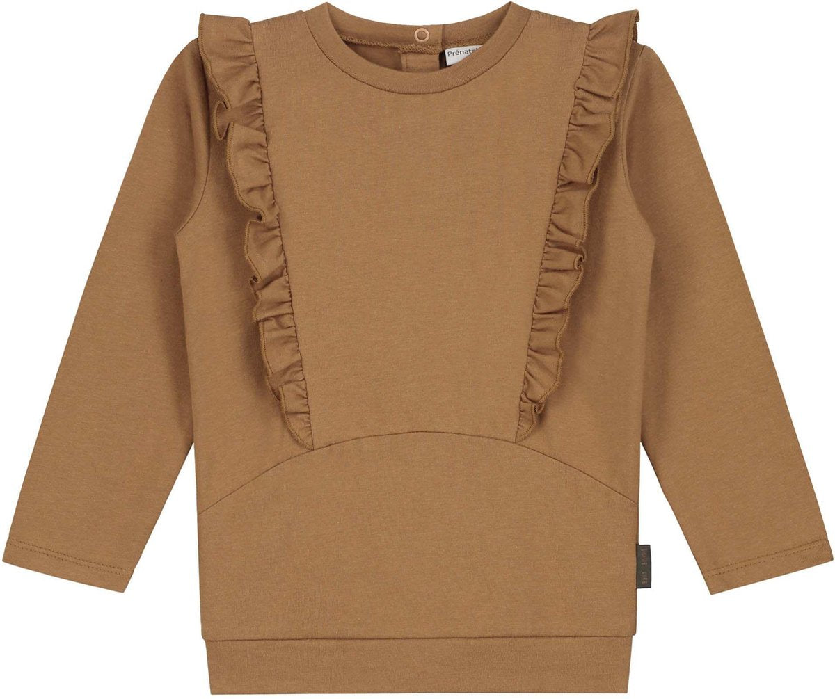 Prénatal Baby Meisjes T-shirt - Baby Kleding voor Meisjes - Maat 56 - Bruin met Ruffles