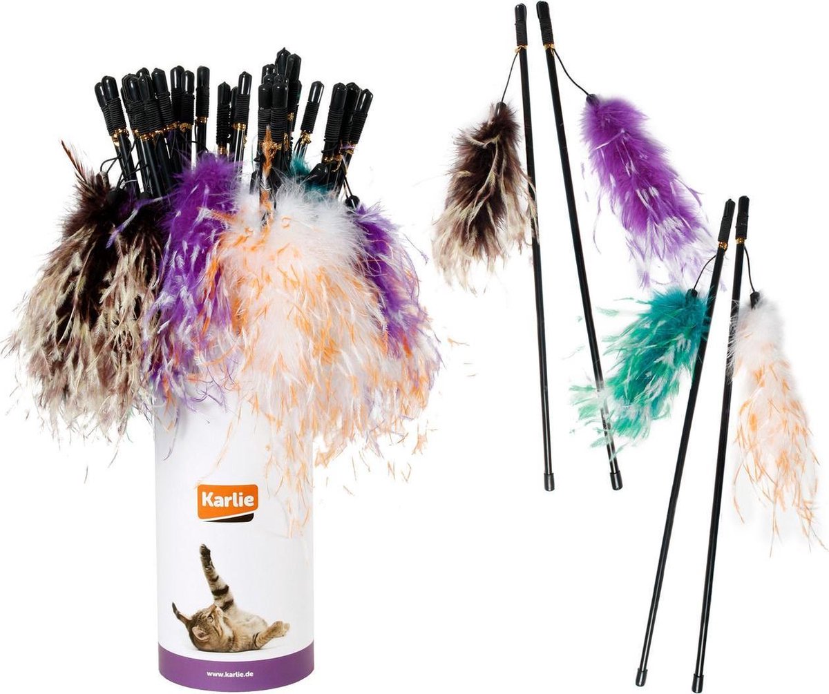 Flamingo - kattenhengel met veren - 70cm - verenhengel - speelhengel - assorti kleuren - kattenspeeltjes