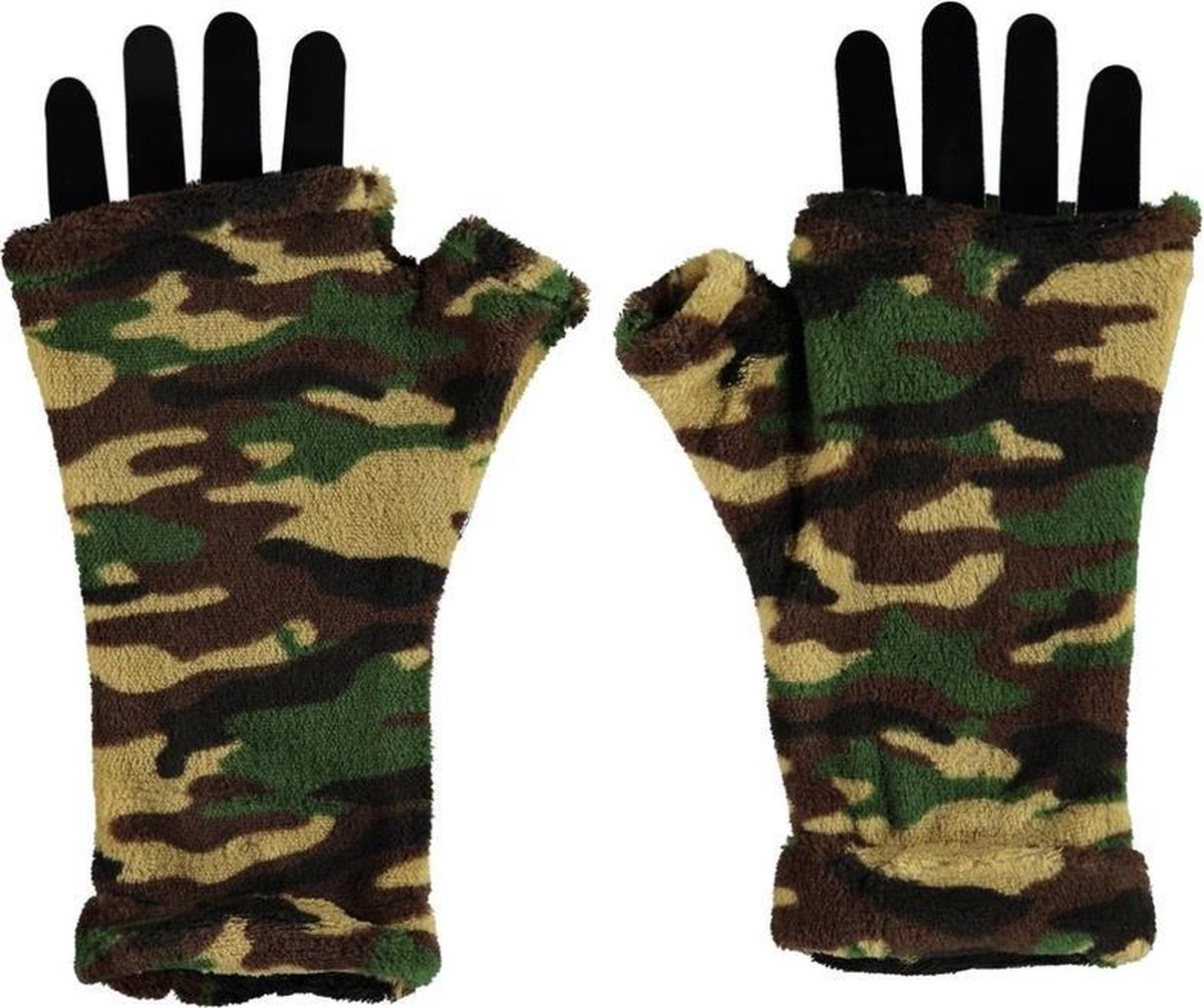 Vingerloze handschoenen camouflage print voor volwassenen