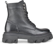 PS Poelman Dames - WAKE Tumbled Leren Veter Laarzen met Chunky Zool en Ritssluiting - Zwart - Maat 38
