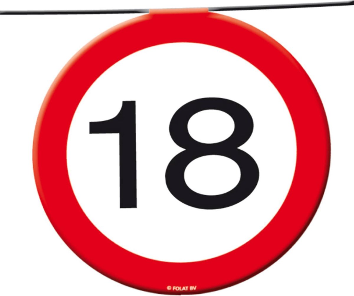 Vlaggenlijn Verkeersbord  18  & 8 Ballonnen verkeersbord 18 jaar