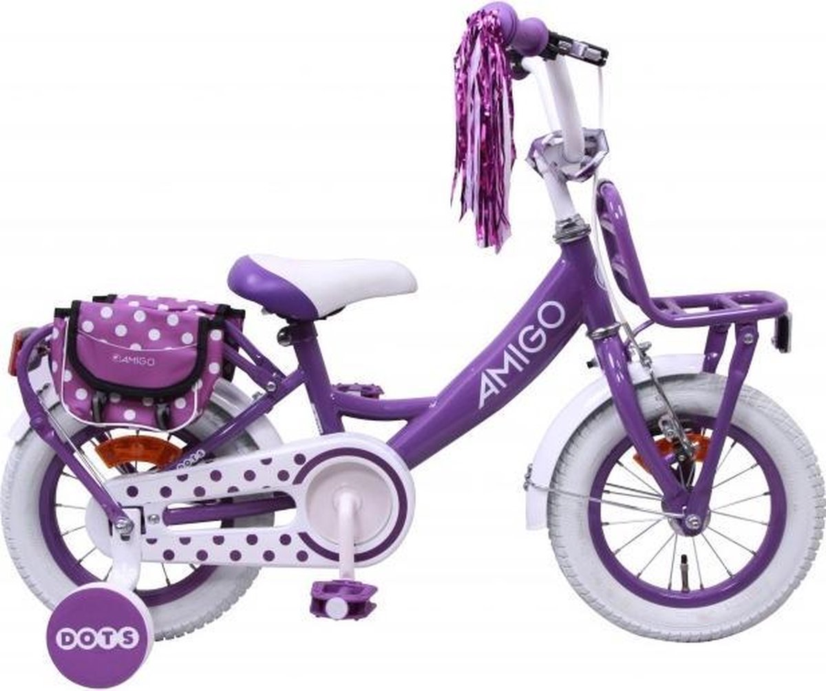 Amigo Dots - Kinderfiets 12 Inch - Meisjes - Paars
