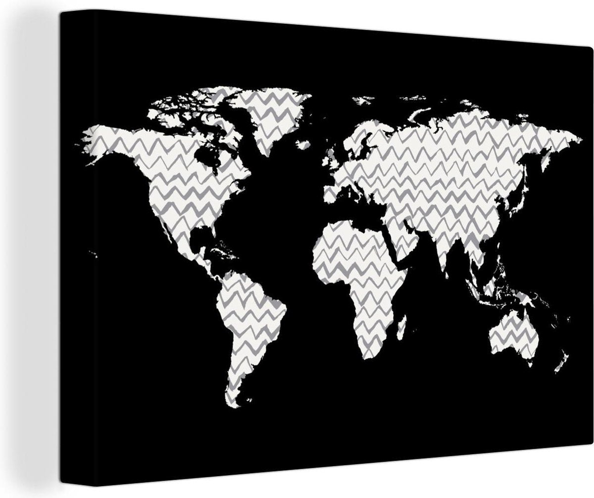 Canvas Schilderijen - Wereldkaart - Wit - Grijs - 180x120 cm - Wanddecoratie XXL