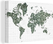 Canvas Schilderijen - Wereldkaart - Bladeren - Tropisch - 30x20 cm - Wanddecoratie