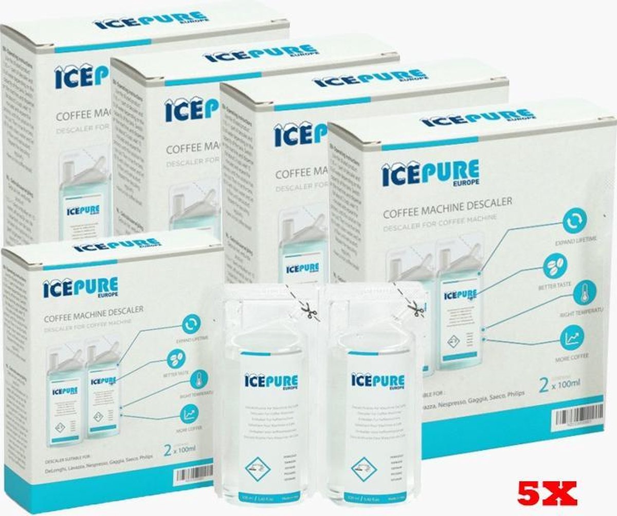 5X Delonghi DLSC200 / DLSC003 / 5513296011 van Icepure De'Longhi EcoDecalk - Mini Ontkalker - 10x 100ML