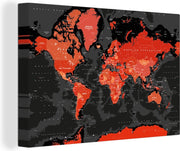 Canvas Wereldkaart - Rood - Zwart - 180x120 cm - Wanddecoratie