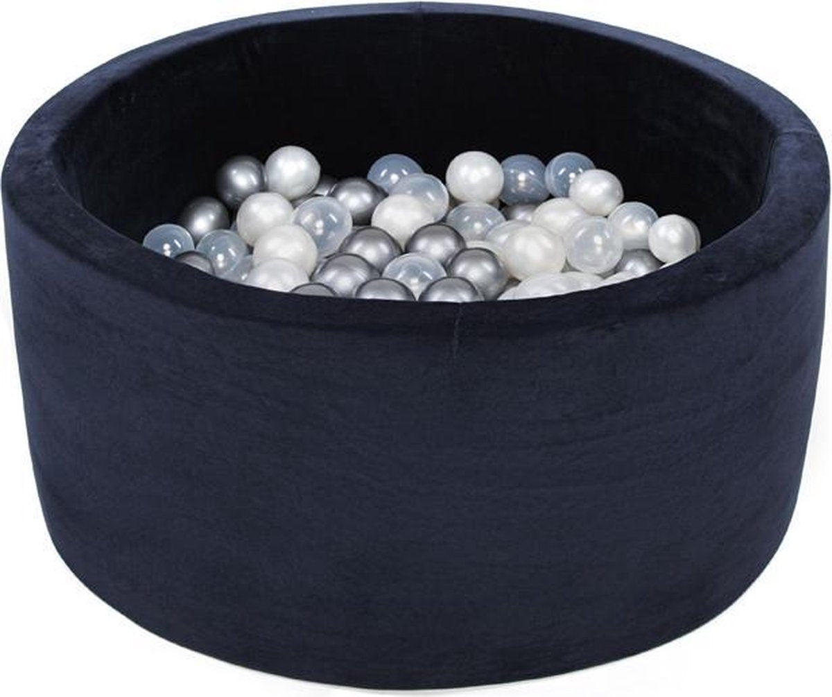 Misioo ballenbak  rond 90x40 velvet Navi/jeans excl. ballen - Luxe ballenbad - Ballenbak baby - Ballenbak kinderen - ballenbak
