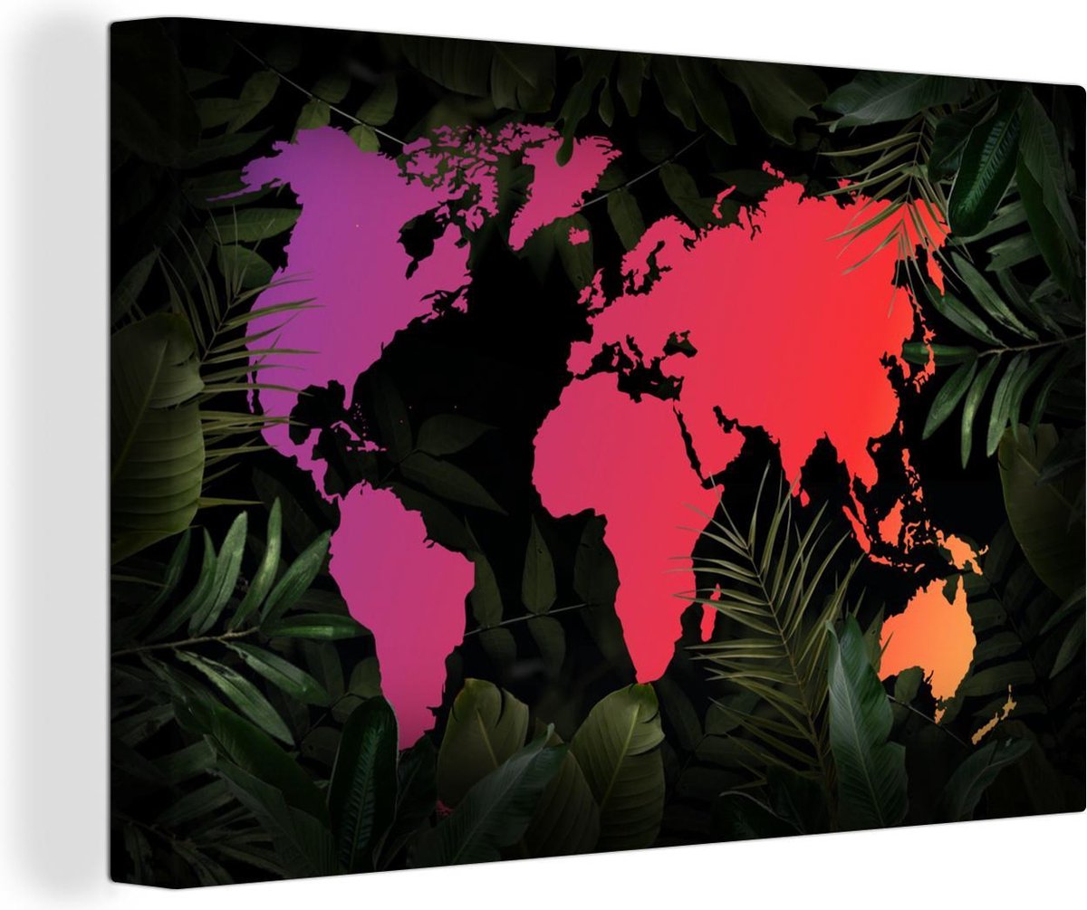 Canvas Schilderijen - Wereldkaart - Kleuren - Planten - 180x120 cm - Wanddecoratie XXL