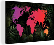Canvas Schilderijen - Wereldkaart - Kleuren - Planten - 180x120 cm - Wanddecoratie XXL