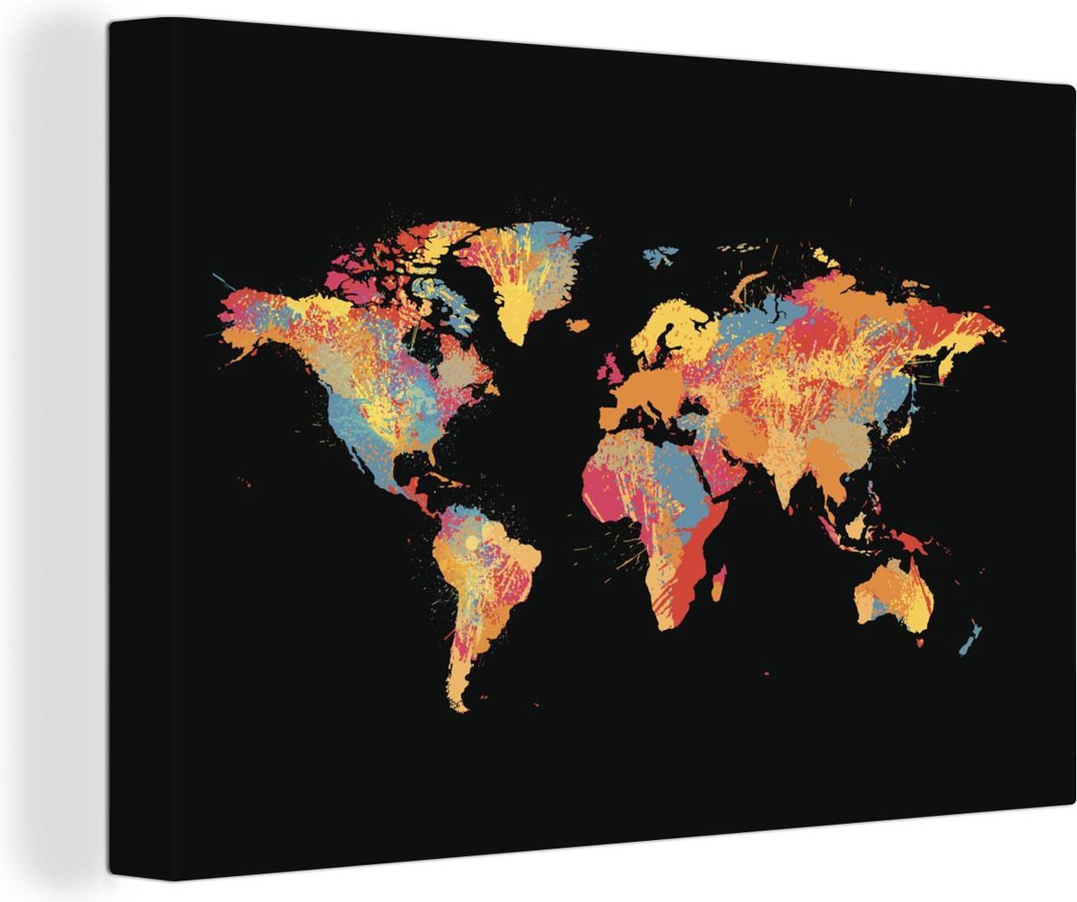 Canvas Schilderijen - Wereldkaart - Spetters - Kleuren - 150x100 cm - Wanddecoratie
