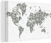 Canvas Schilderijen - Wereldkaart - Planten - Roze - 30x20 cm - Wanddecoratie