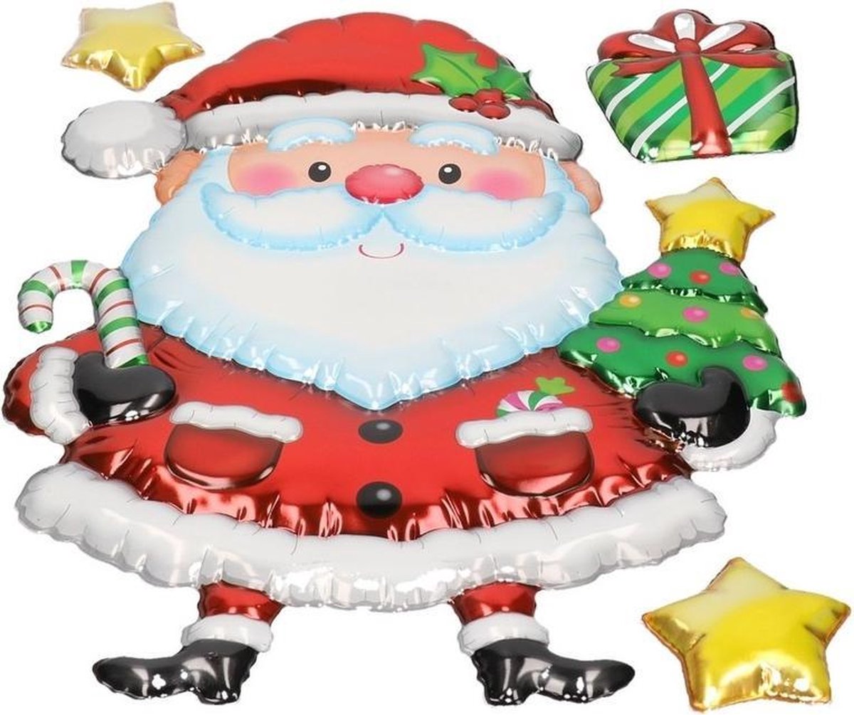 Kerst decoratie 3D raamstickers Kerstman 28 x 41 cm - raamversiering