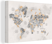 Canvas Schilderijen - Wereldkaart - Letters - Bruin - 30x20 cm - Wanddecoratie