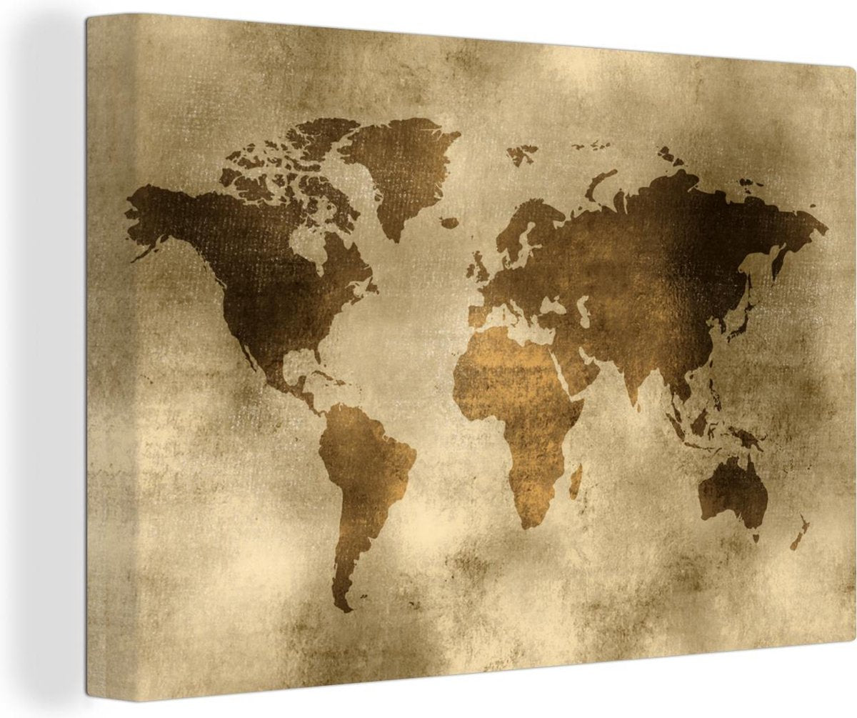 Canvas Schilderijen - Wereldkaart - Waterverf - Patronen - 140x90 cm - Wanddecoratie
